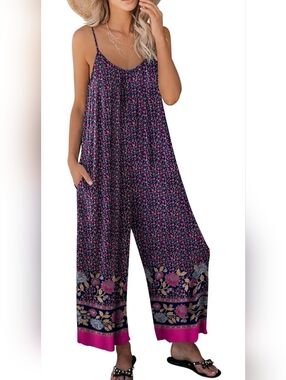 Navy Floral Romper with Pink & Coral Accents